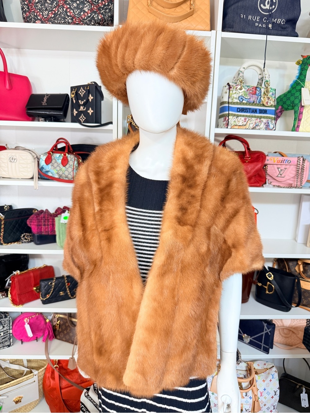 Vintage Hertzberg Furs Shawl Wrap & Matching Fur Hat Set